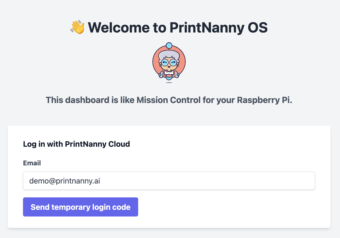 PrintNanny OS email login prompt