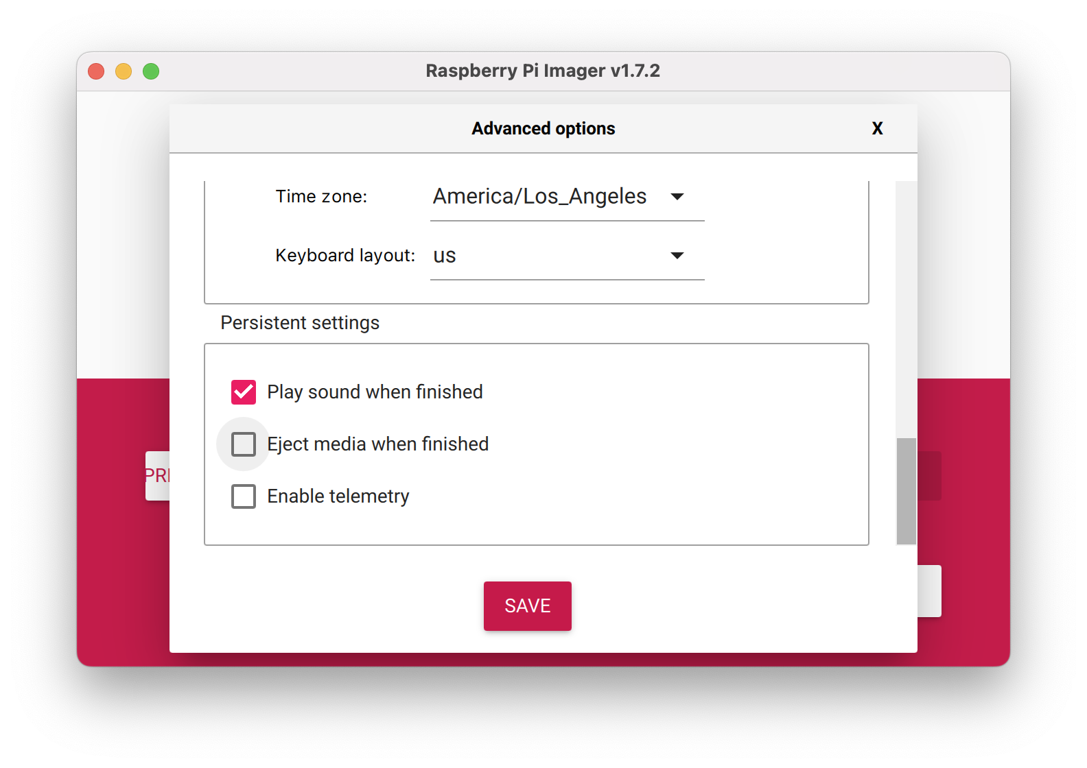 Selecting the custom menu in Raspberry Pi Imager